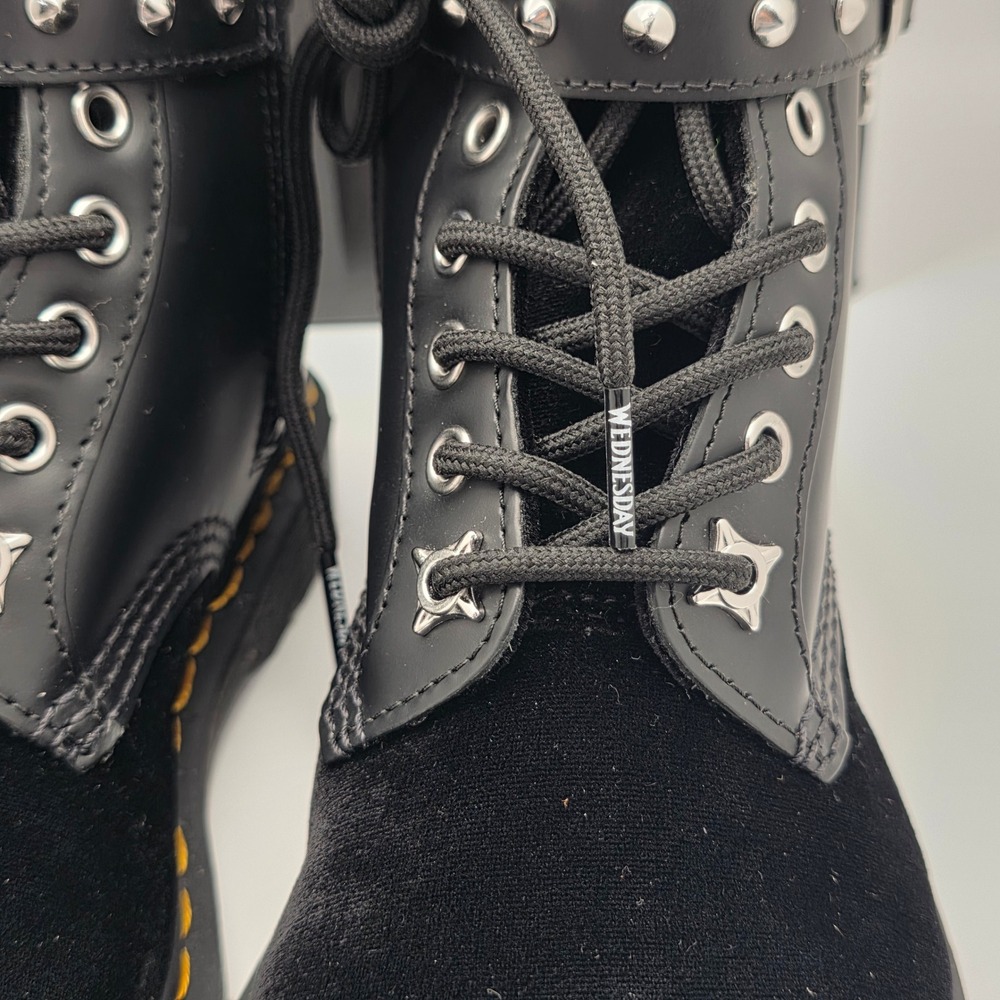 Dr. Martens 1460 Wednesday Addams Boots Womens 7 Mens 6 Black Velvet Buckle Stud - Picture 12 of 16